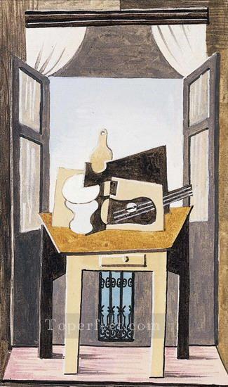 窓の前の静物画 1919 年キュビスト パブロ・ピカソ油絵